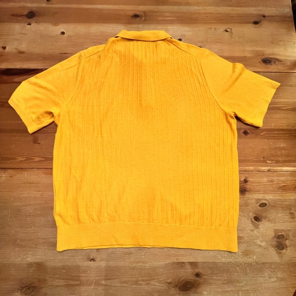 Mens Silk Linen Golden Yellow Banana Republic Ribbed Polo size Large - Picture 3 of 4